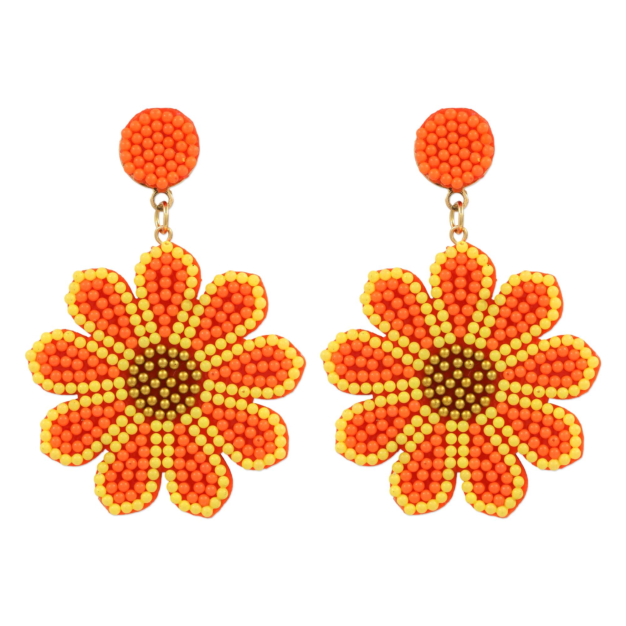 Bright Beaded Flower Earrings by Make Market